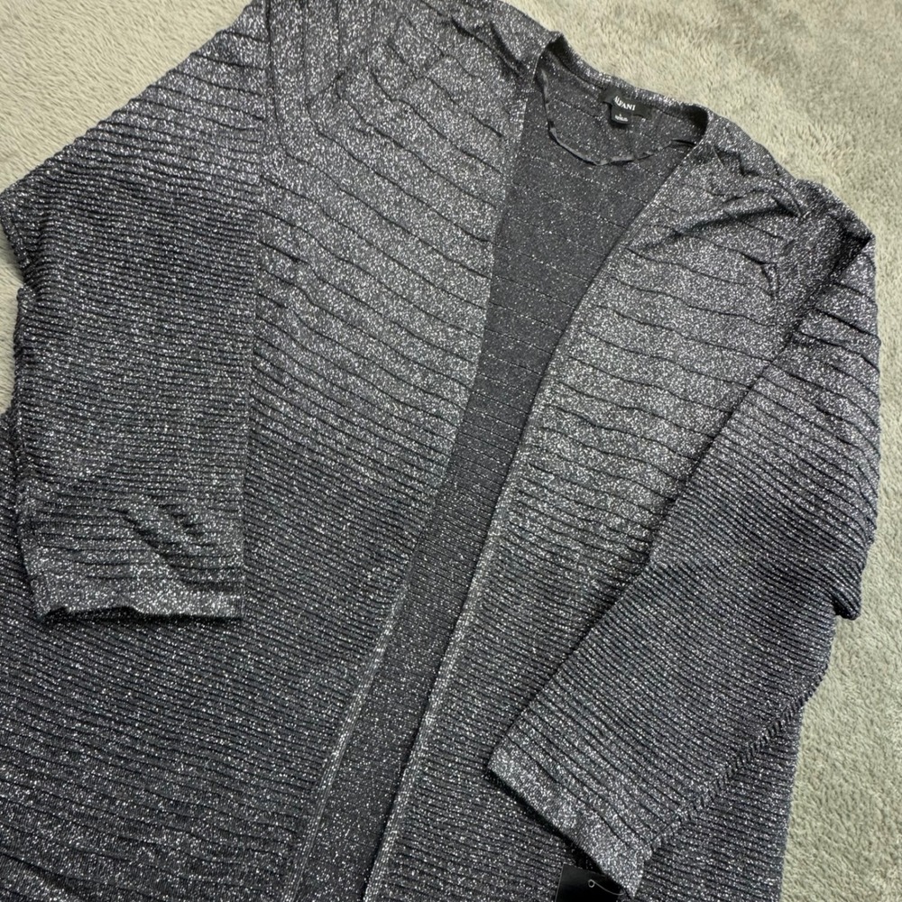 Alfani Womens Large Silver Sparkle Knit Open Front Cardigan Sweater